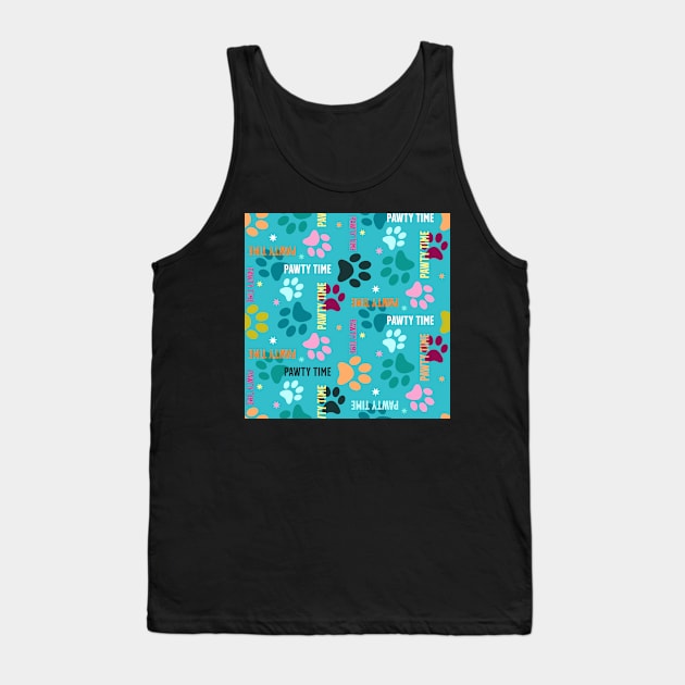 pawty time – paw prints on blue seamless repeat pattern Tank Top by colorofmagic